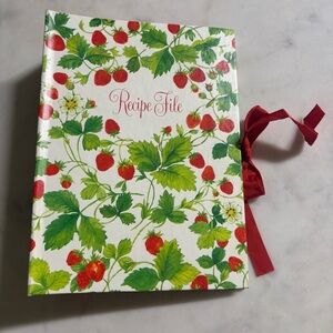 Vintage 80s Hallmark strawberry expanding recipe file folder with ribbon closure
